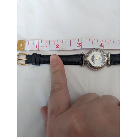 Express LA Women's Moon Phase Date Silver Tone Black Leather Strap Watch - Picture 4 of 8